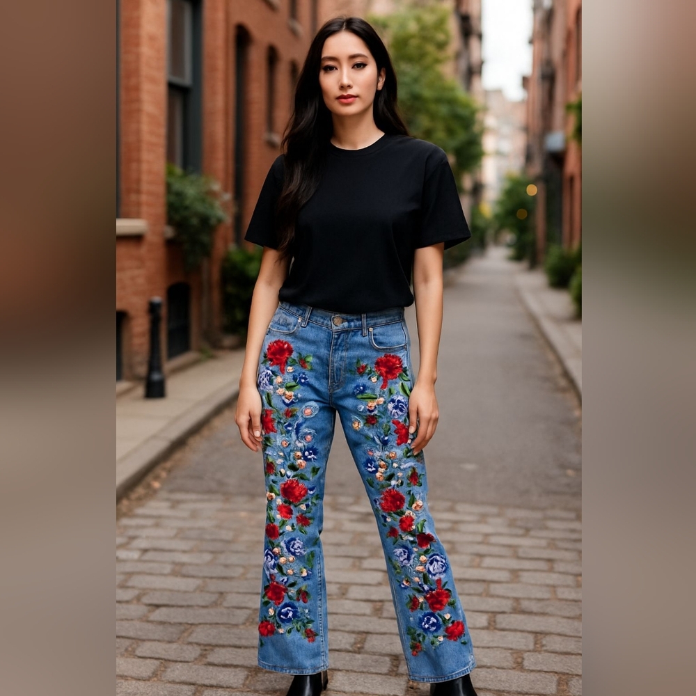 Low rise bell jeans